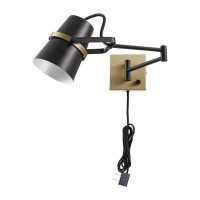 JLW-G021 Industrial 1-Light Hardwired Plug In Swing Arm Matte Black Wall Sconce